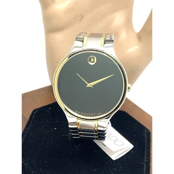 Movado Men's Watch 0607284 Serio Black Dial Swiss Quartz Two Tone Steel 38mm - Picture 13 of 14
